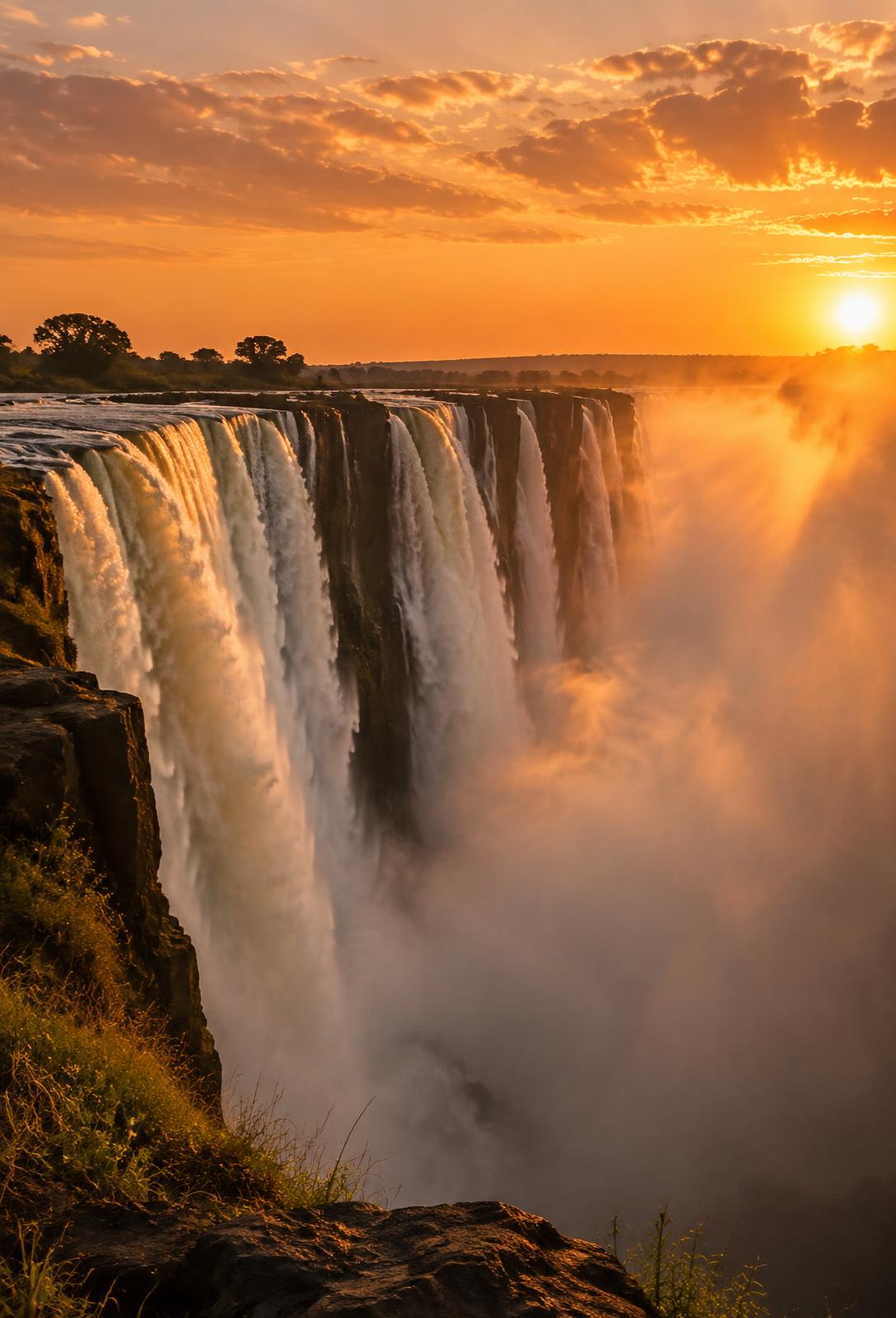 Victoria Falls at sunset